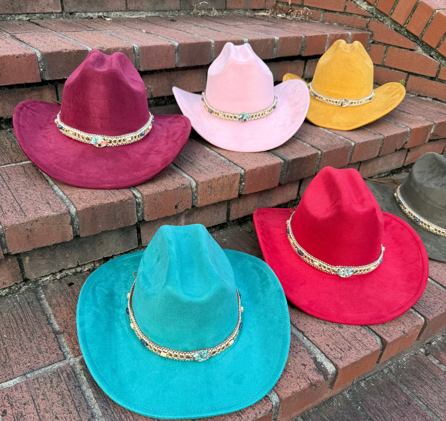 Premium Suede Cowboy Hat - Gold Design with Decorative Colorful Accents-1