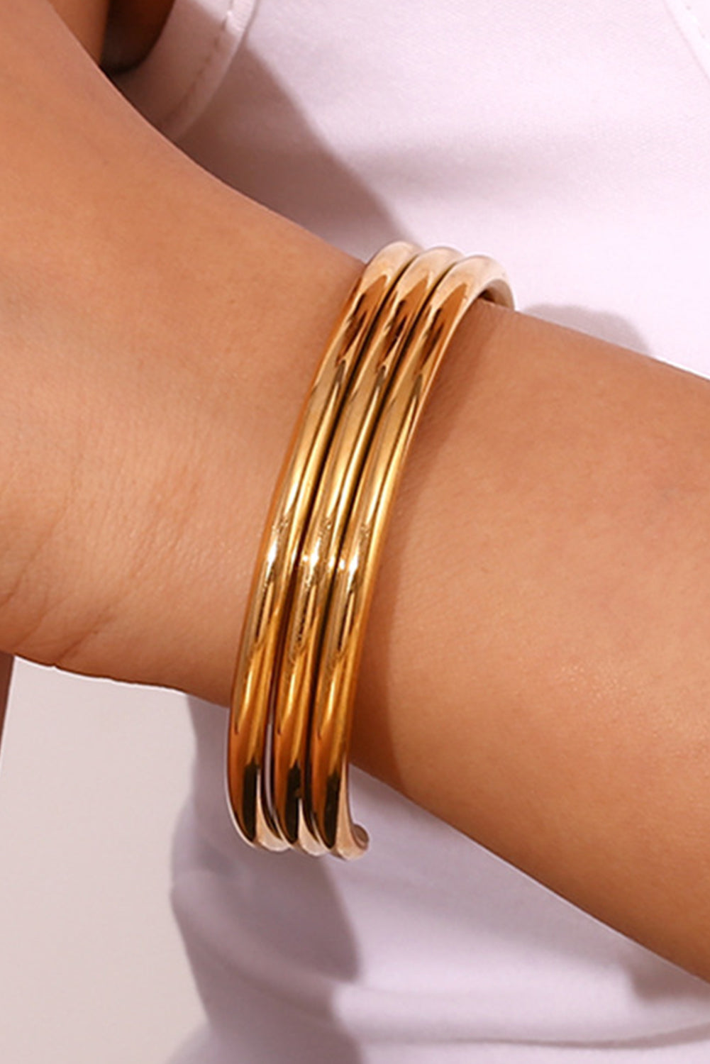 Gold Three Layered Notched Design Bangle-0
