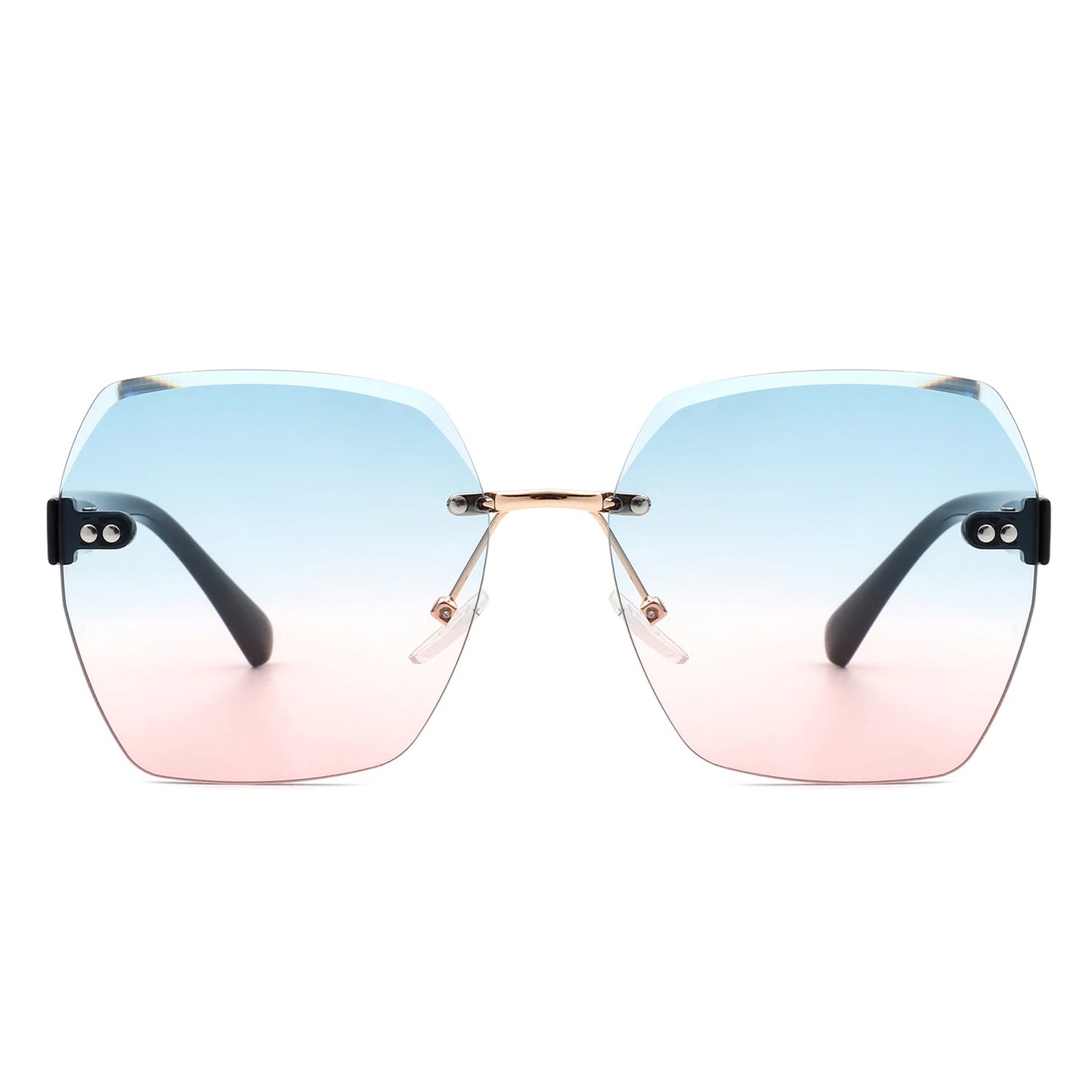 Ezernova - Oversize Square Geometric Rimless Tinted Fashion Sunglasses-1