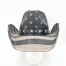 USA Flag Theme Sun Hat,Western Cowboy Hat, Durable Straw Material-0