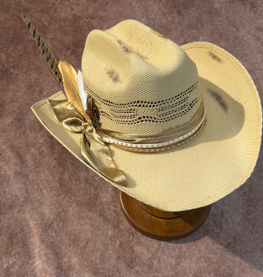 Lux Cowboy Straw Hat - Hand Wash Only, Adjustable Straps, 56-58cm Size, 7cm Brim, 12cm Height, Unisex, Natural Grass Material-0