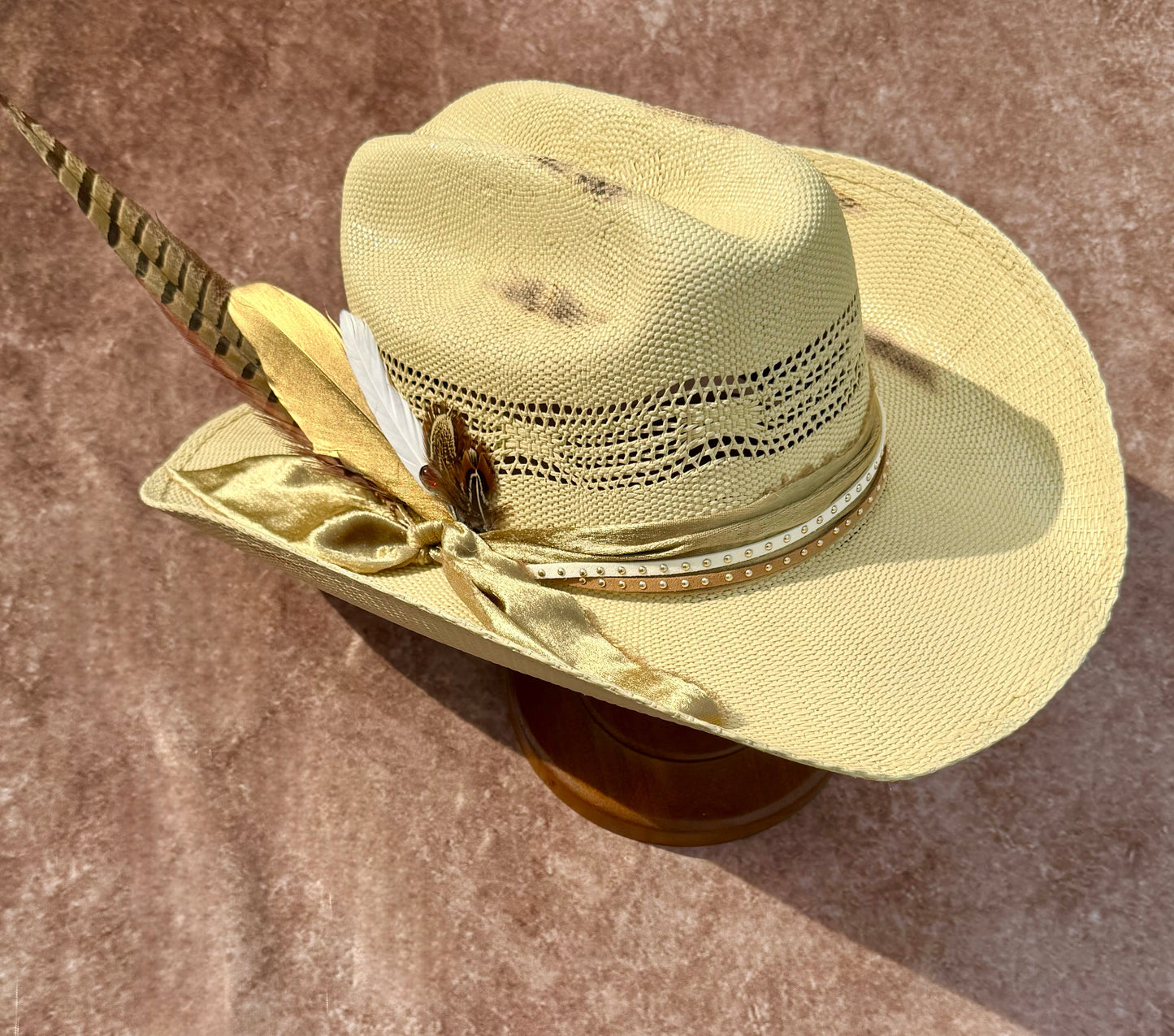 Lux Cowboy Straw Hat - Hand Wash Only, Adjustable Straps, 56-58cm Size, 7cm Brim, 12cm Height, Unisex, Natural Grass Material-1