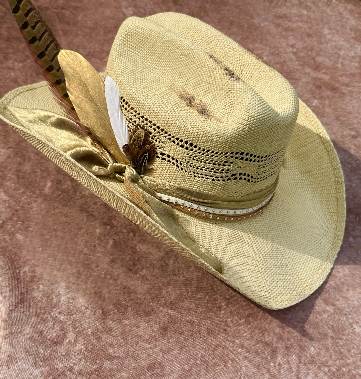 Lux Cowboy Straw Hat - Hand Wash Only, Adjustable Straps, 56-58cm Size, 7cm Brim, 12cm Height, Unisex, Natural Grass Material-2