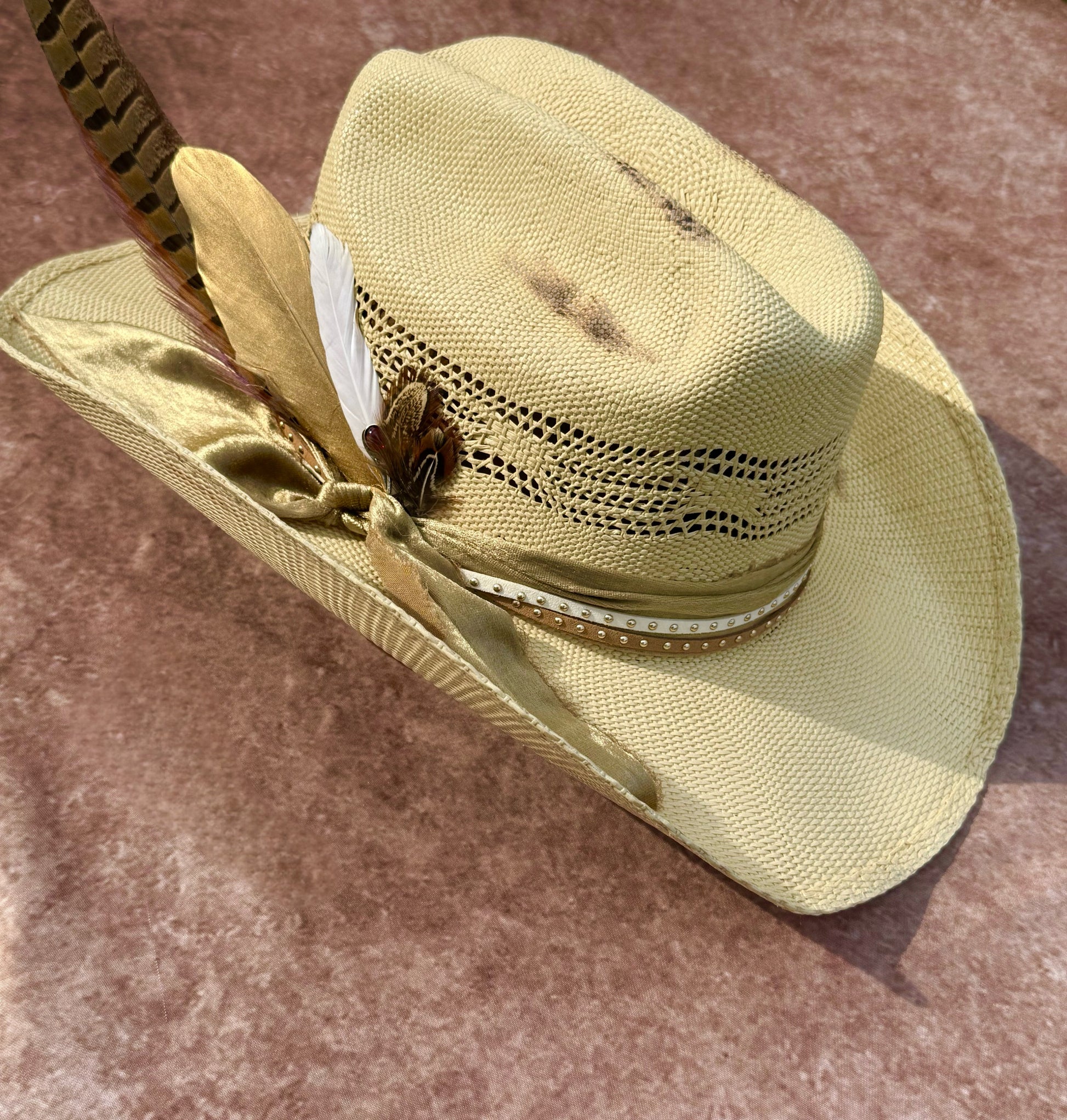 Lux Cowboy Straw Hat - Hand Wash Only, Adjustable Straps, 56-58cm Size, 7cm Brim, 12cm Height, Unisex, Natural Grass Material-2