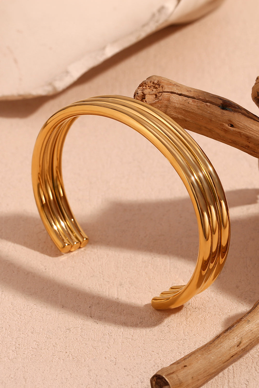 Gold Three Layered Notched Design Bangle-1