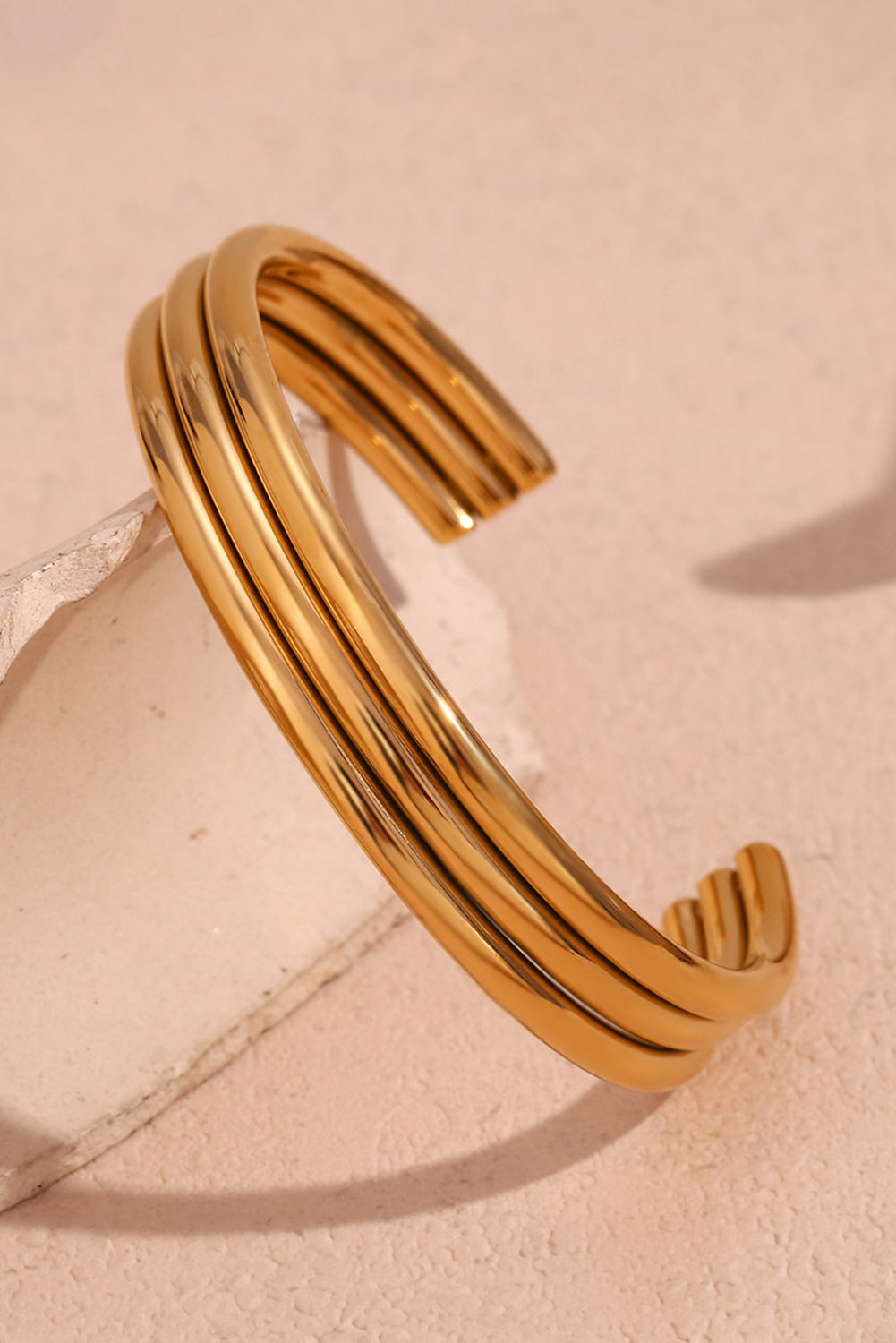 Gold Three Layered Notched Design Bangle-2